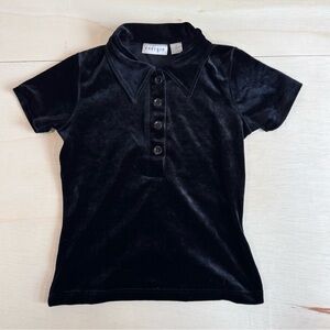 VTG Energie Black Velvet Short Sleeve Polo Shirt Y2K Grunge Goth Women's M